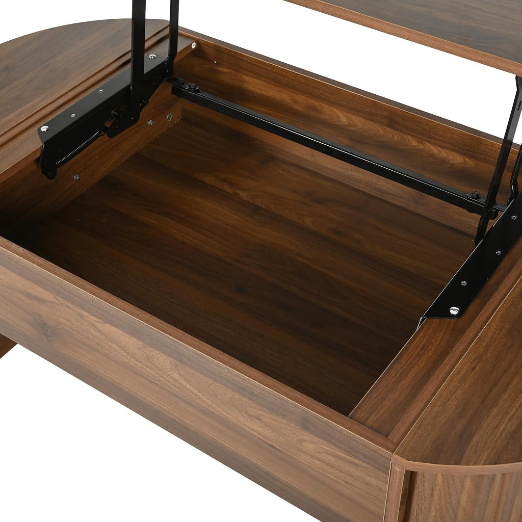 Oval Coffee Table with Lifting Top for Living Room Smart Coffee Table with Storage Mid Century Modern Coffee Tables with Adjustable Lift Top Coffee Tables Fluted Walnut 47.2'