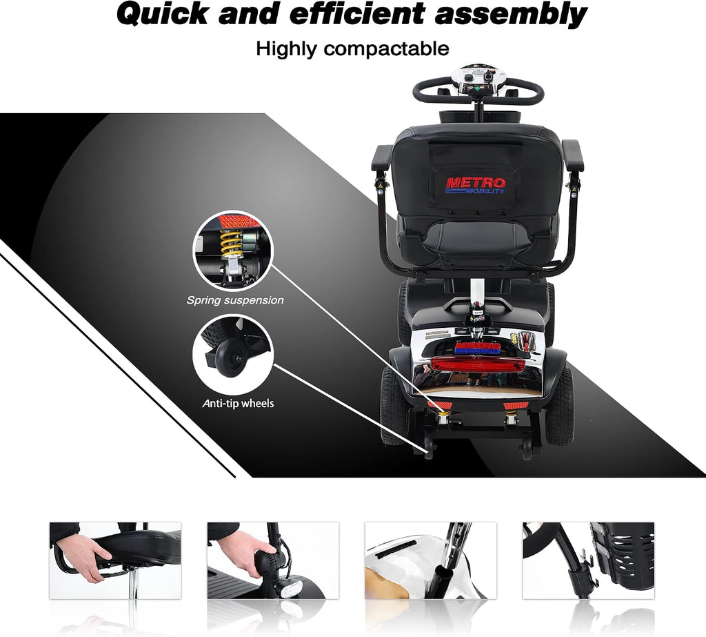 Folding Mobility Scooter for Seniors 4 Wheel Scooter for Adults Electric Medical Scooter Compact for Travel - Electric Powered Wheelchair Device - Compact Heavy Duty Mobile(M1 Chrome)