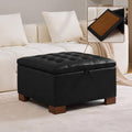 WUTUTUEE 30' Faux Leather Square Storage Ottoman with Wooden Tray, Modern Tufted Button Footstool Coffee Table, Upholstered Large Ottoman for Living Room, Bedroom, Black