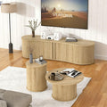 TV Stand and Coffee Table Set of 3, Living Room Table Set Fluted End Table & Coffee Table & 59' Low TV Stand with Sliding Doors for Living Room, Bedroom, No Screws Ultra Fast Assembly (Oslo Oak)