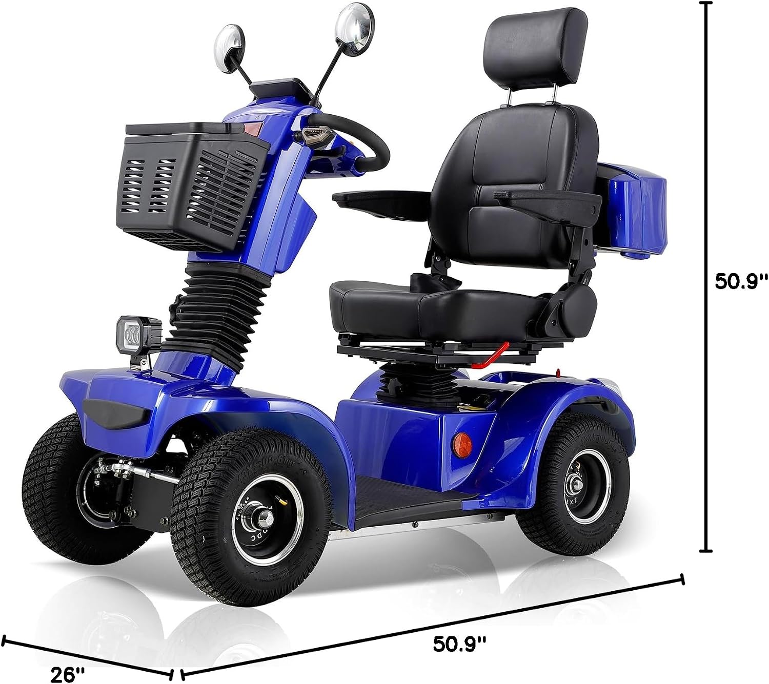 Mobility Scooters for Seniors & Adults 400 Lb Weight Foldable,Heavy Duty Powered Scooter with Electromagnetic Brake,Portable All-Terrain Disability Mobile Electric Wheelchair,Storage Box,Blue