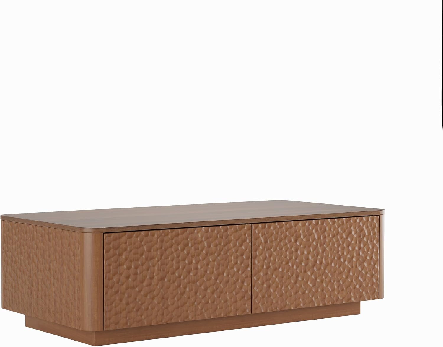 SSLine 47.2' Hammered Wood Coffee Table with 2 Storage Drawers, Modern Rectangle Center Table with Curved Edges & Textured Finish for Living Room Home Office,Brown