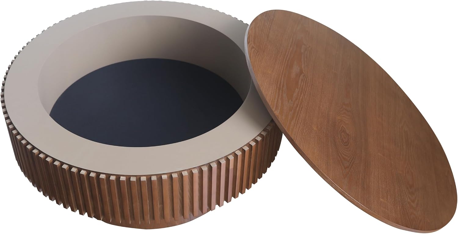 JUSTONE 31.5' Round Coffee Table,Farmhouse Wood Coffee Table with Storage for LivingRoom,Apartment,Office,Walnut