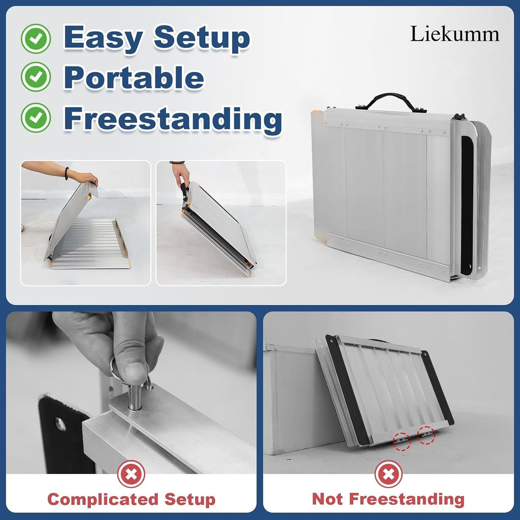 Accessible Portable Wheelchair Ramp-Lightweight Folding Ramp,Durable Aluminium,No Tools Required/Threshold/Kerbs/Wheelchair/Scooter/Disability,Easy to Store 72 * 60 * 4.5CM
