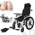 Full Reclining Wheelchair with High Back & Removable Headrest, Lightweight Foldable Manual Wheelchairs with Elevating Leg Rests, Fully Tiltable Scooter for The Disabled with Toilet, 18.5' Seat