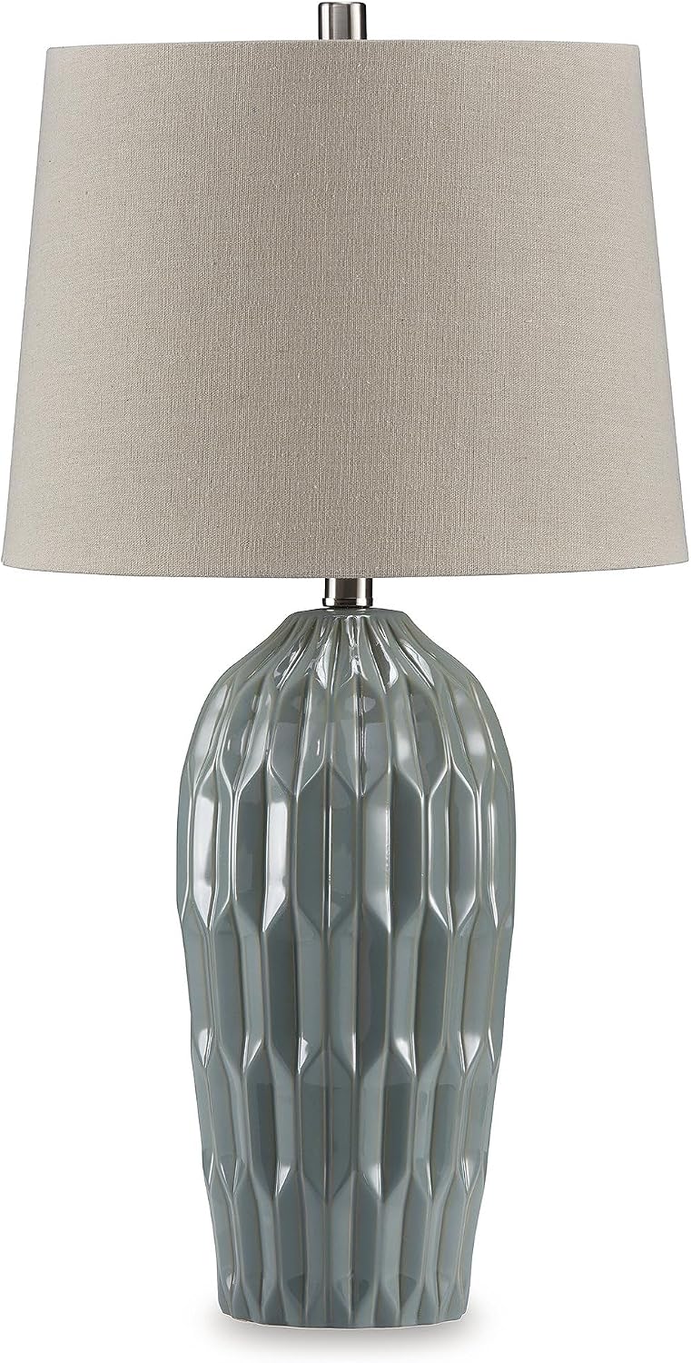 Signature Design by Ashley Hadbury Contemporary Ceramic Table Lamp Set with 3-Way Switch, Set of 2, Light Green & Beige