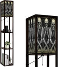 Floor Lamp with Shelves Skeletons Funny Hear no Evil Standing Tall Lamp USB Ports & Power Outlet Modern Corner Lamp Nightstand Light for Living Room Bedroom