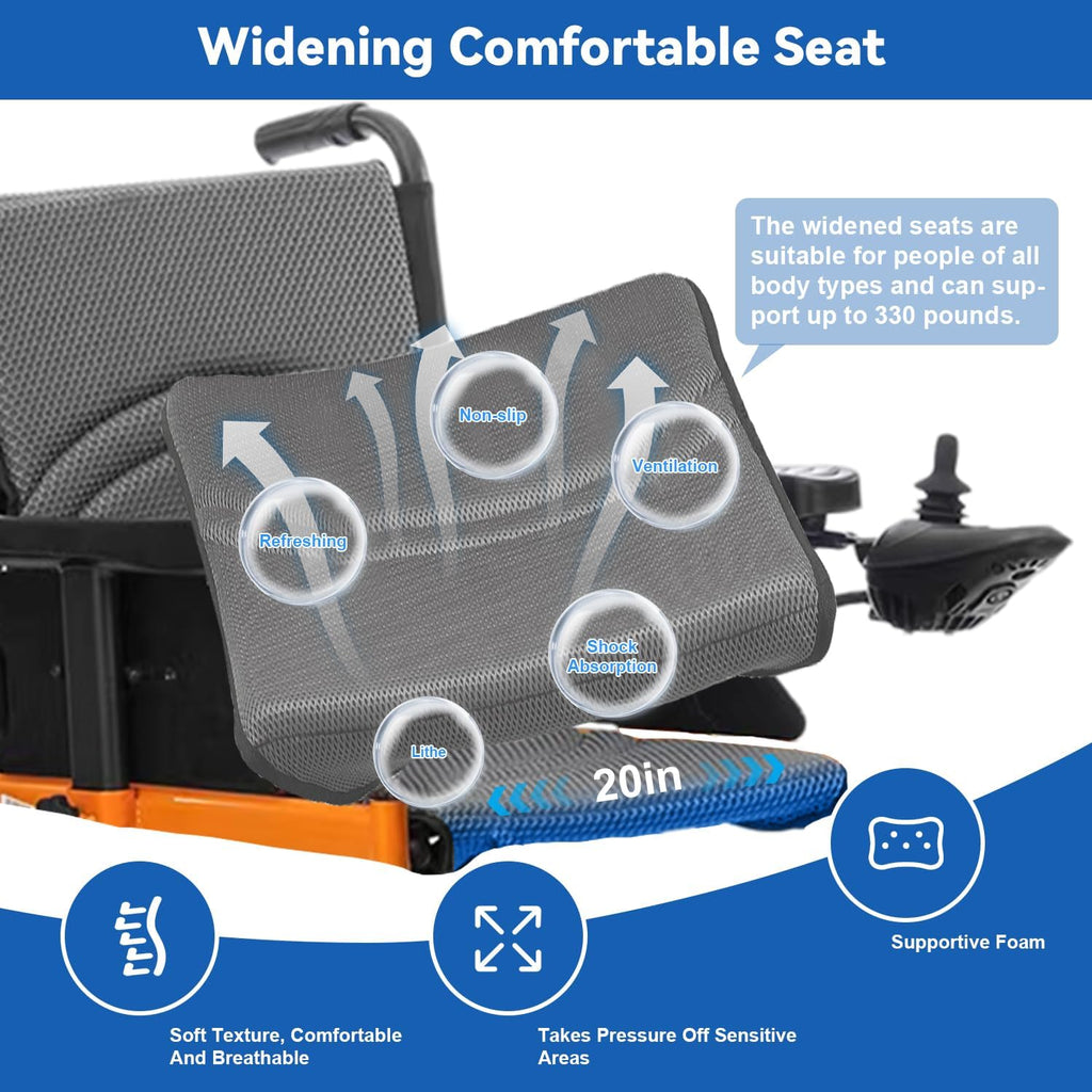 Foldable Electric Wheelchairs for Adults, 20' Widened Motorized Wheelchair for Seniors, 25 Miles Travel Range All-Terrain Power Wheelchair, Compact Size Travel Wheelchair Airline Approved (Orange)