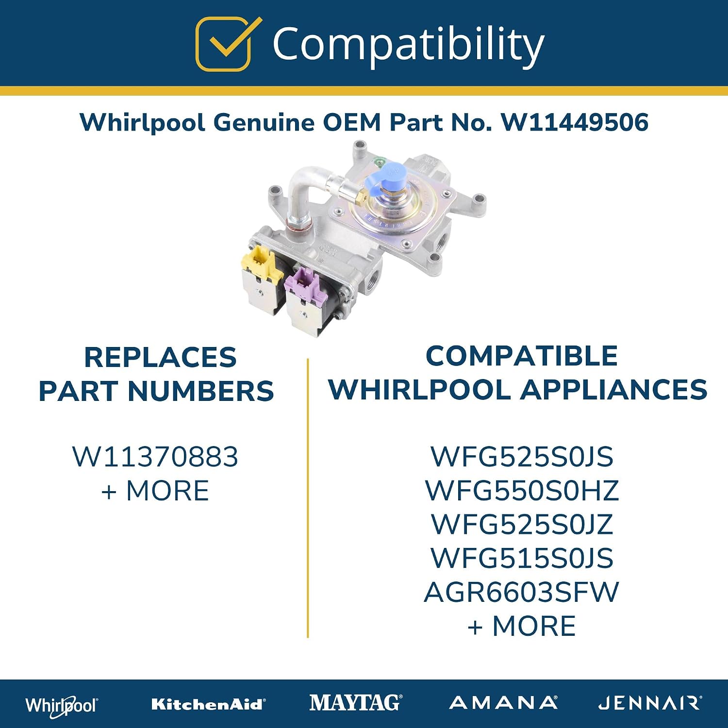 Whirlpool W11449506 WP98014893 OEM Gas Range Valve and Pressure Regulator, Multicolor