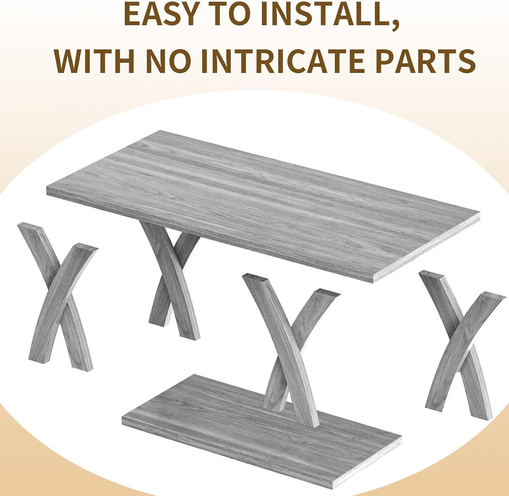 47' Farmhouse Coffee Tables for Living Room Rustic Stands with Storage Shelf Grey Coffee Tables for Living Room Farmhouse Center Stands with Shelf Wood Rectangle Center Table