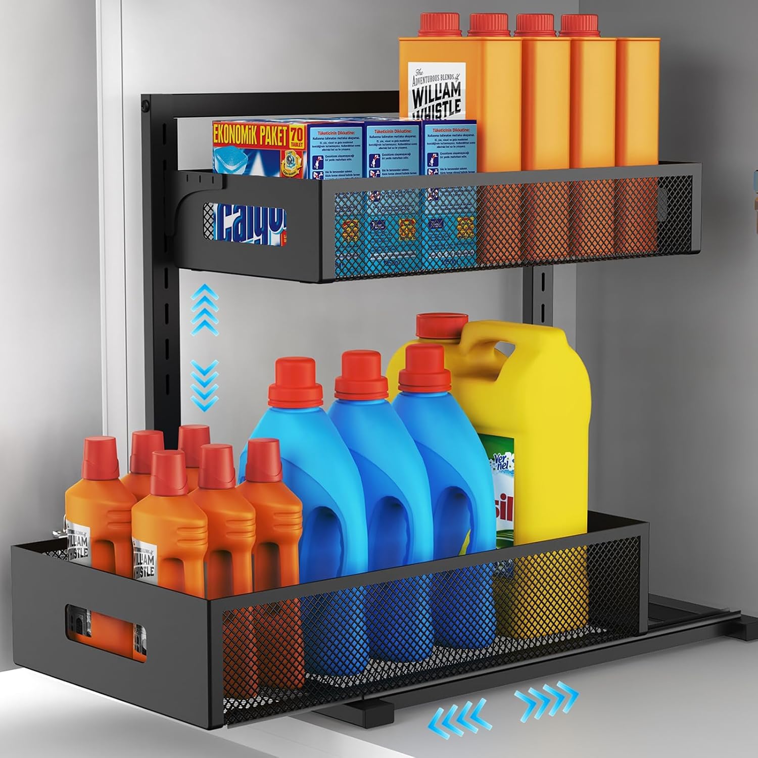 Petiza Under Sink Organizer Pull Out Cabinet Organizer Adjustable Height 2 Tier with Sliding Drawers Kitchen Bathroom Organizer and Storage(1pc) (Pack of 6)