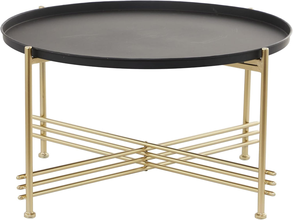 Deco 79 Metal Living Room Coffee Table Tray Top Table with Gold X-Shaped Base, Center Table 33' x 33' x 19', Black