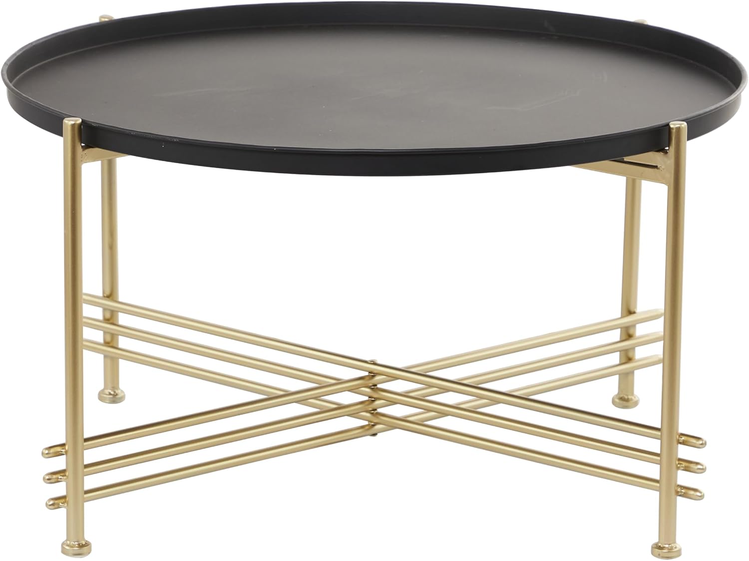 Deco 79 Metal Living Room Coffee Table Tray Top Table with Gold X-Shaped Base, Center Table 33' x 33' x 19', Black