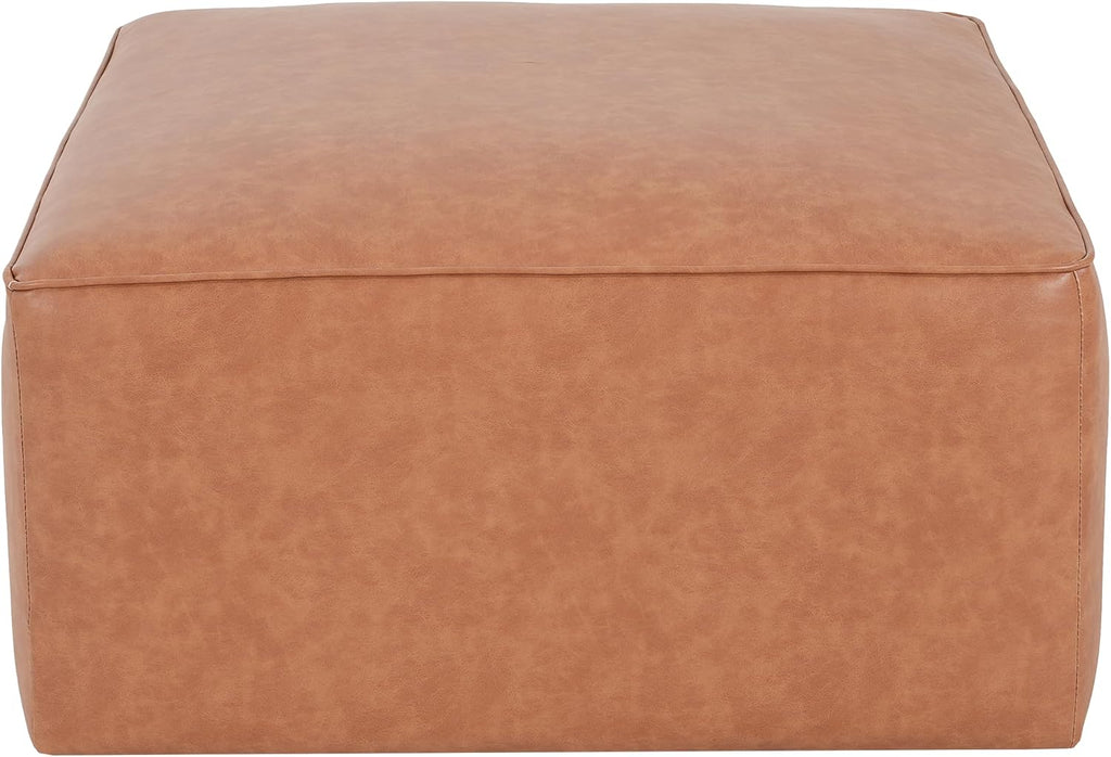 Christopher Knight Home Ellis Faux Leather Ottoman Footstool, Square Pouf Poufee Footrest Ottoman Large Seat, Modern Side Table for Living Room Bedroom Home Decor Gifts, Tan Brown