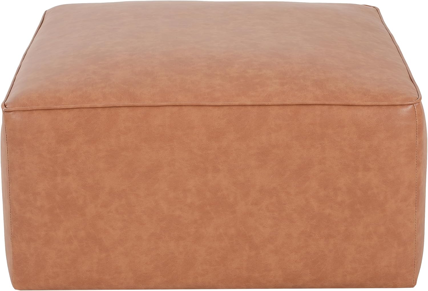 Christopher Knight Home Ellis Faux Leather Ottoman Footstool, Square Pouf Poufee Footrest Ottoman Large Seat, Modern Side Table for Living Room Bedroom Home Decor Gifts, Tan Brown