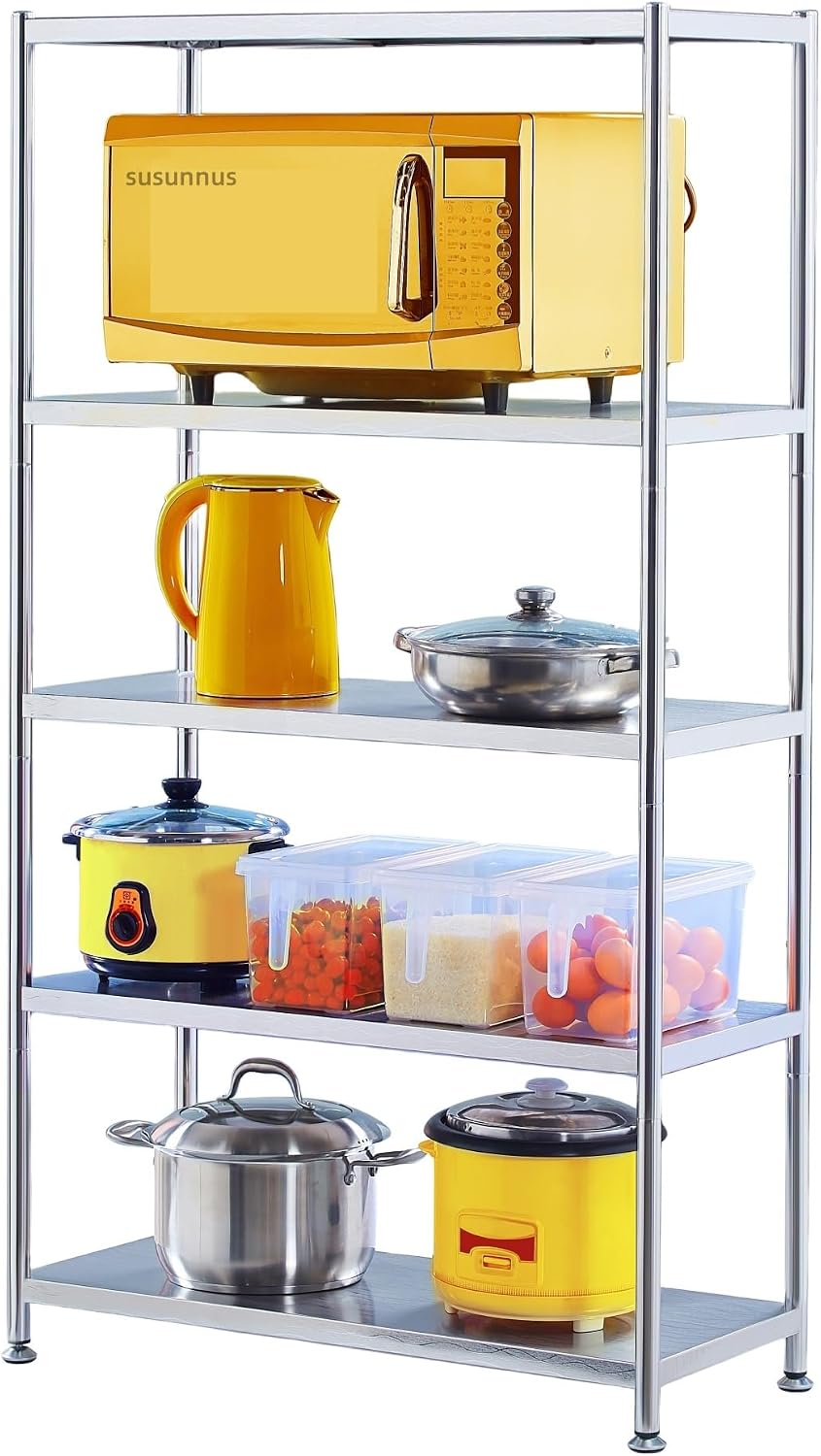 susunnus Stainless Steel Shelves 23.6in-5 Tier, Stainless Steel Shelf Organizer, Kitchen Storage Shelves,Artistic Texture, Pragmatic & Sturdy & Waterproof