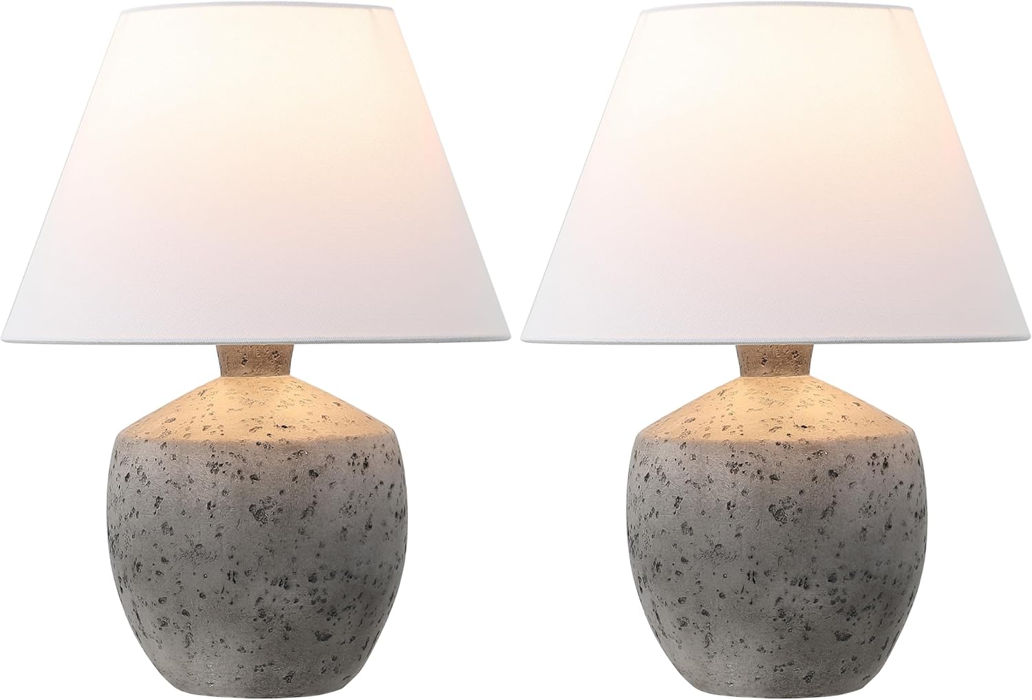 JONATHAN Y 18' Antique Gray Modern Concrete Effect Table Lamp Set of 2, Scandinavian Bedside Lamps for Bedroom Living Room, White Linen Shade, LED Bulbs Included JYL5606A-SET2