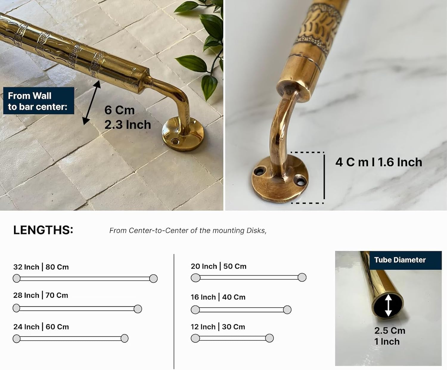 Handmade Unlacquered Antique Towel Brass Rod Bar for Bathroom Wall, Handcrafted Towel Hanger Wall Mount, Towel Bar Wall Mount Rod, Handmade Home Decor Brass Kitchen Hanger Bar (20'' / 50cm)
