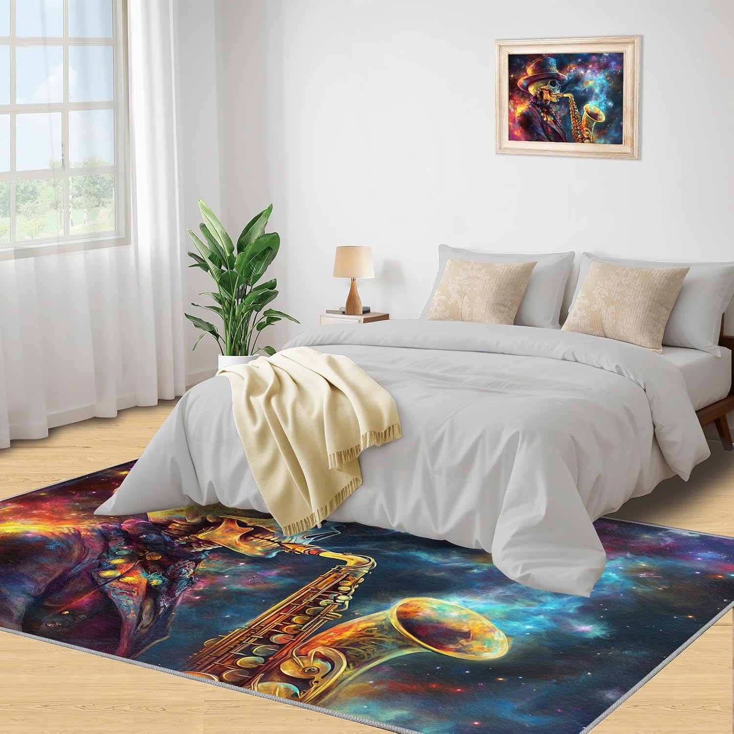 Saxophone Rug Large - 5x7 Rug, Skull Area Rugs for Living Room, Music Lovers Washable Carpet for Bedroom, Fantasy Galaxy Rugs, Boys Room Carpet - Saxophone Home Decor & Gift