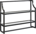 Afuera Living 2-Shelf Modern Metal Wall Shelf, Oil Rubbed Bronze Finish, Steel Frame with Tempered Glass Shelves, 19' H x 24' W x 6' D, Includes Towel Bar, Art Deco Bathroom Storage Display