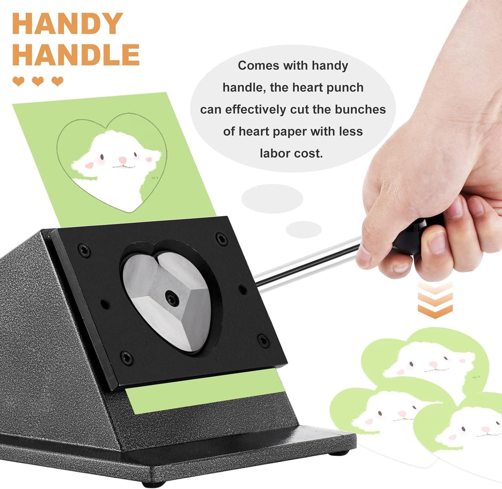Heart Button Cutter, Heart Shape Paper Hole Punch, Manual Graphic Punch and Die Cutting Machine, Button Cutting Machine, Heart Punching Machine for Heart Badge Making, 57 * 53mm