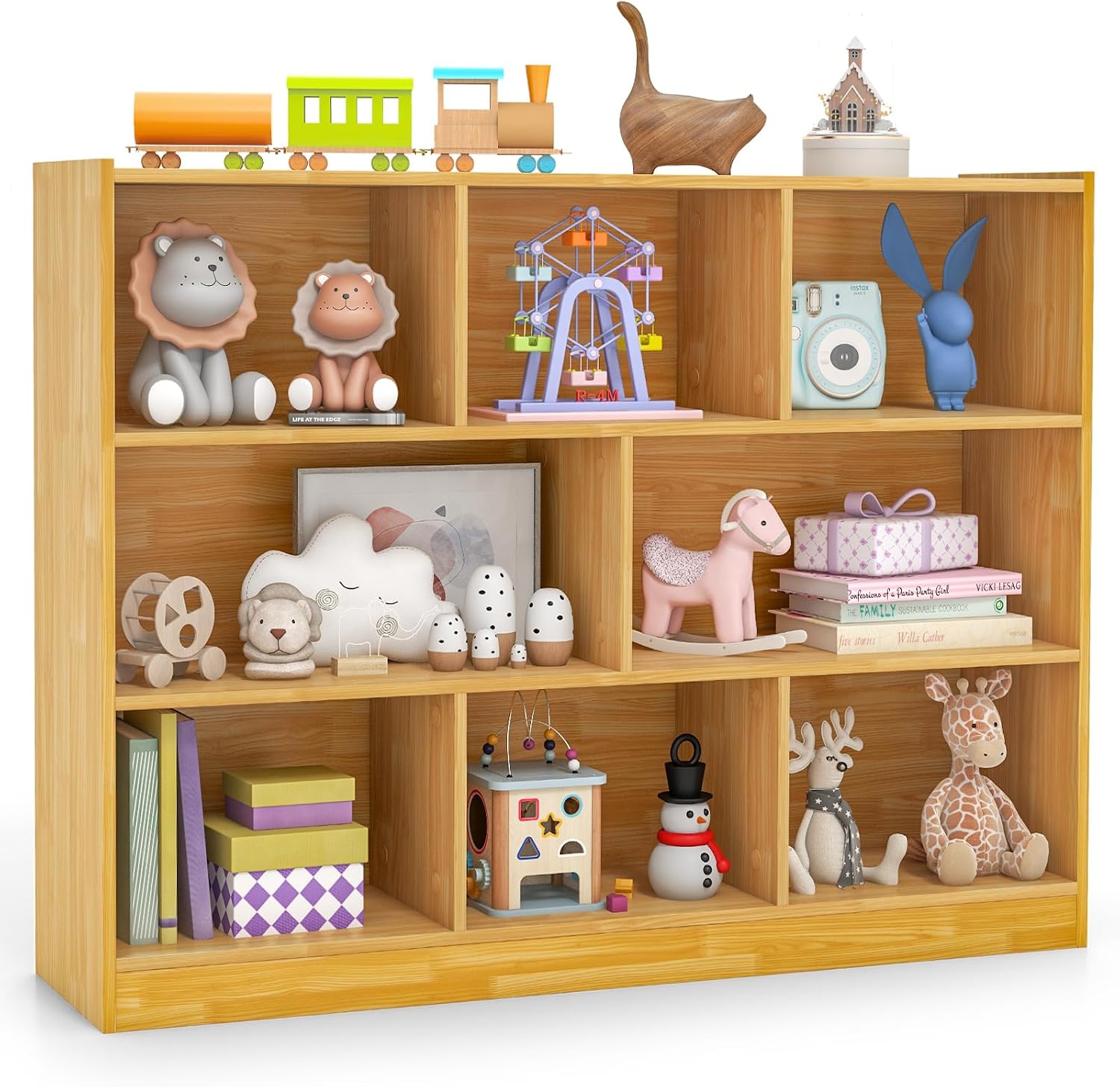 KOTEK Toy Storage Organizer, 8 Cubby Kids Bookshelf, Wooden 4-Tier Bookcase Storage Cabinet, Open Display Book Shelf for Daycare, Nursery, School Classroom, Living Room & Bedroom (Burlywood, 8 Cubes)