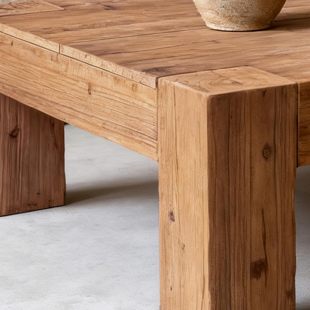 39.4' Square Coffee Table, Farmhouse Solid Wood Coffee Table with Sturdy Base, Mid-Century Modern Accent Center Tea Tables for Living Room Apartment, Easy Assembly