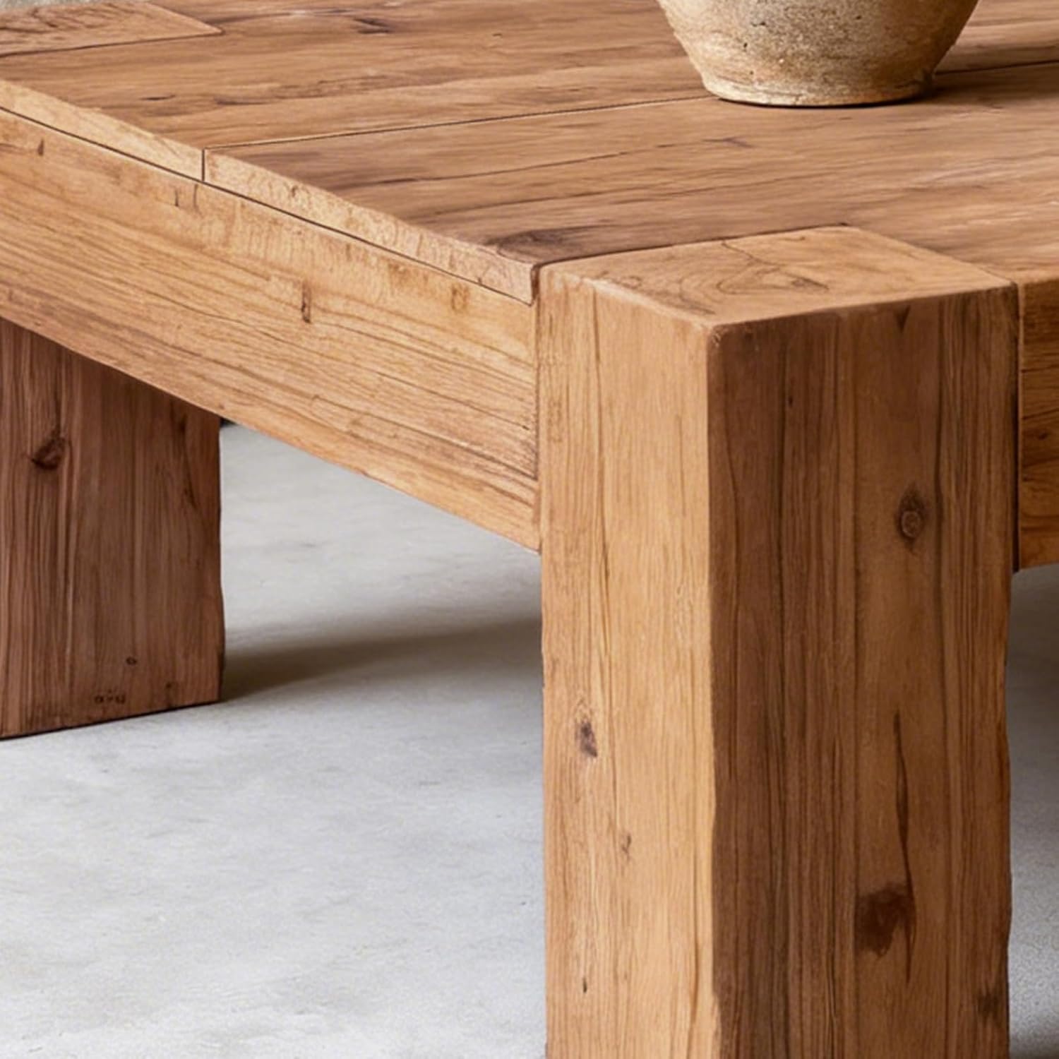 39.4' Square Coffee Table, Farmhouse Solid Wood Coffee Table with Sturdy Base, Mid-Century Modern Accent Center Tea Tables for Living Room Apartment, Easy Assembly