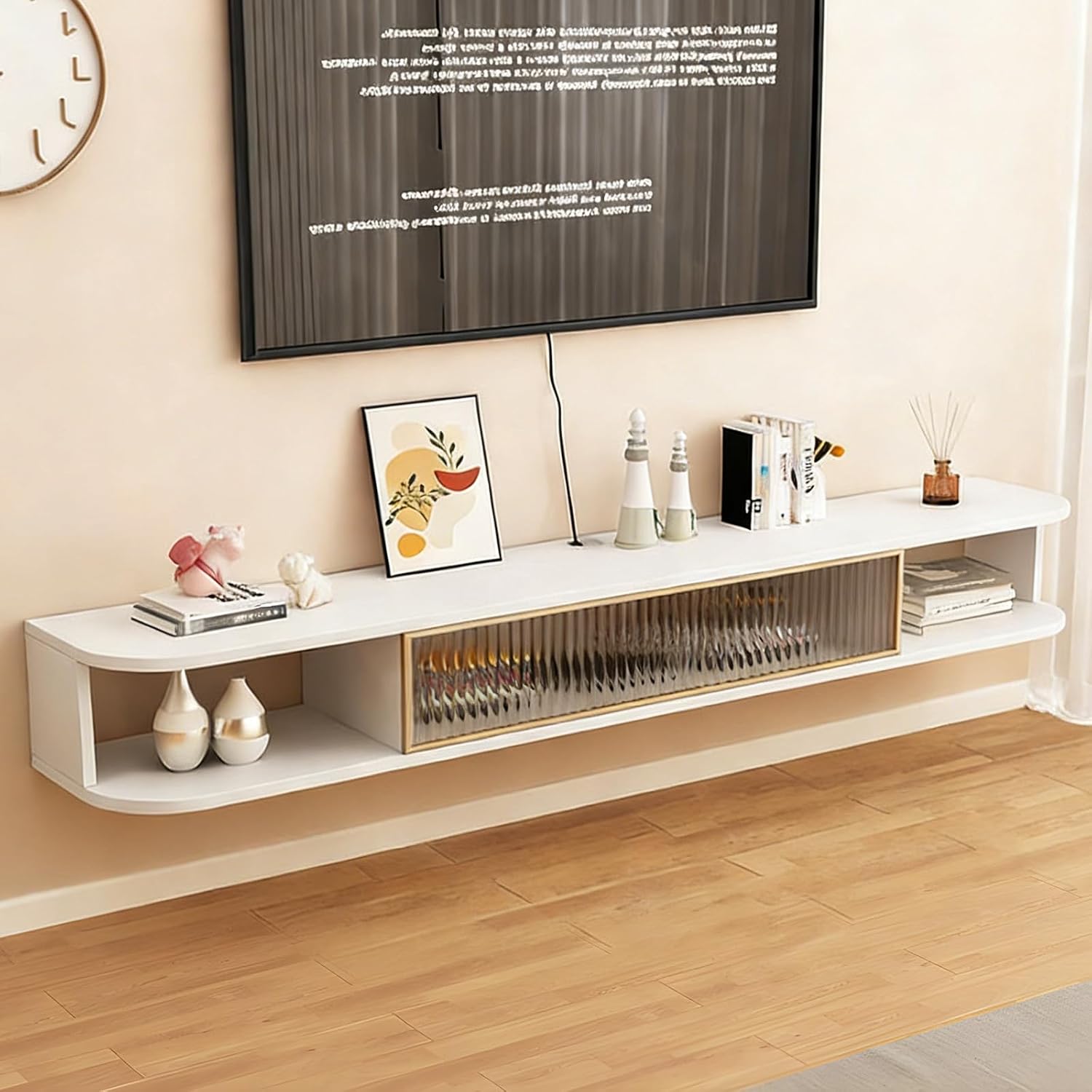 Floating TV Stand Wall Mounted Entertainment Center, 39.3–70.8 in Modern Media Console Shelf for Under TV Storage with Rounded Corners & Cable Management, Space-Saving for Living Room & Bedroom