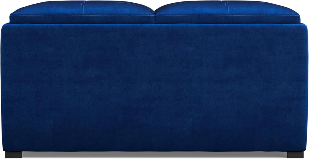 SIMPLIHOME Avalon Wide Contemporary Square Coffee Table Storage Ottoman, Blue, Table Ottoman