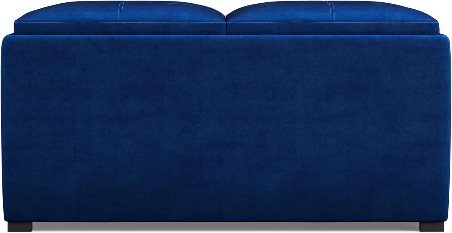 SIMPLIHOME Avalon Wide Contemporary Square Coffee Table Storage Ottoman, Blue, Table Ottoman