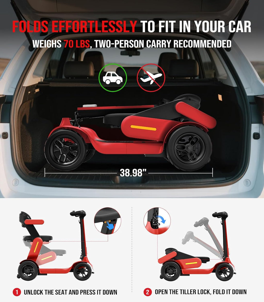 Glashow S3 Mobility Scooter for Seniors - 25 Miles on 1 Charge, 6 MPH Max, 265lbs Loading, Foldable Lightweight Mobility Scooters for Adults All Terrain Travel