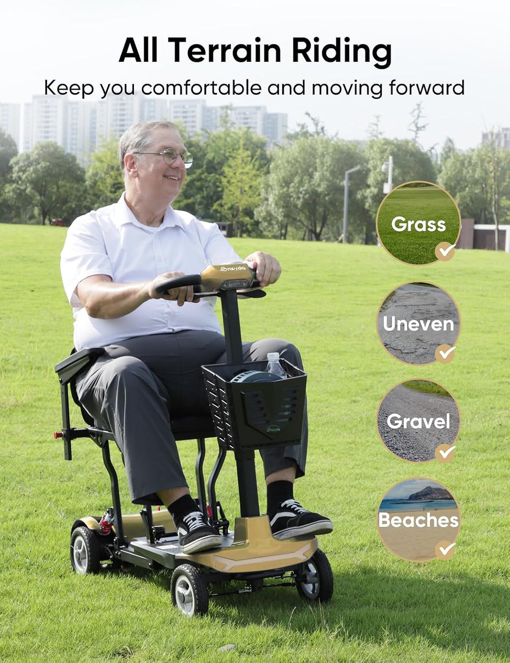 Ultra Light Folding Mobility Scooters for Adults Seniors - 37.5 lbs - 4 Wheel Electric Scooters Airline Cruise Approved for Travel, All Terrain Motorized Scooter, 275 lbs Capacity, Gold