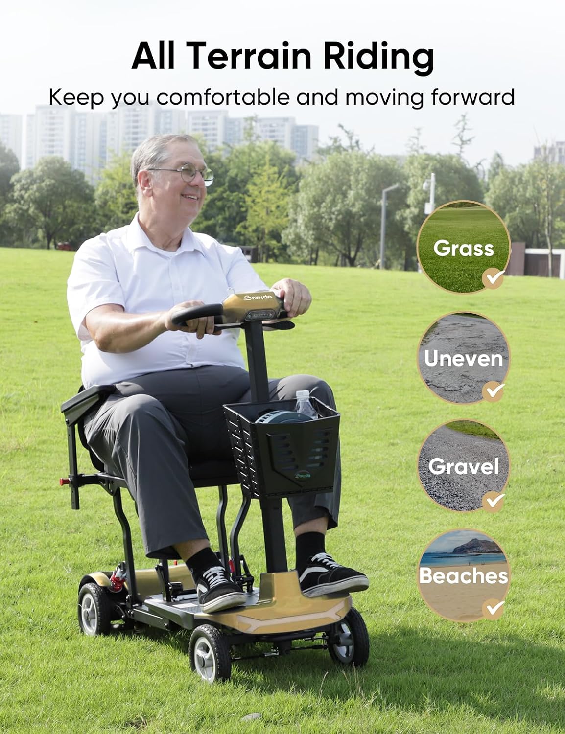 Ultra Light Folding Mobility Scooters for Adults Seniors - 37.5 lbs - 4 Wheel Electric Scooters Airline Cruise Approved for Travel, All Terrain Motorized Scooter, 275 lbs Capacity, Gold