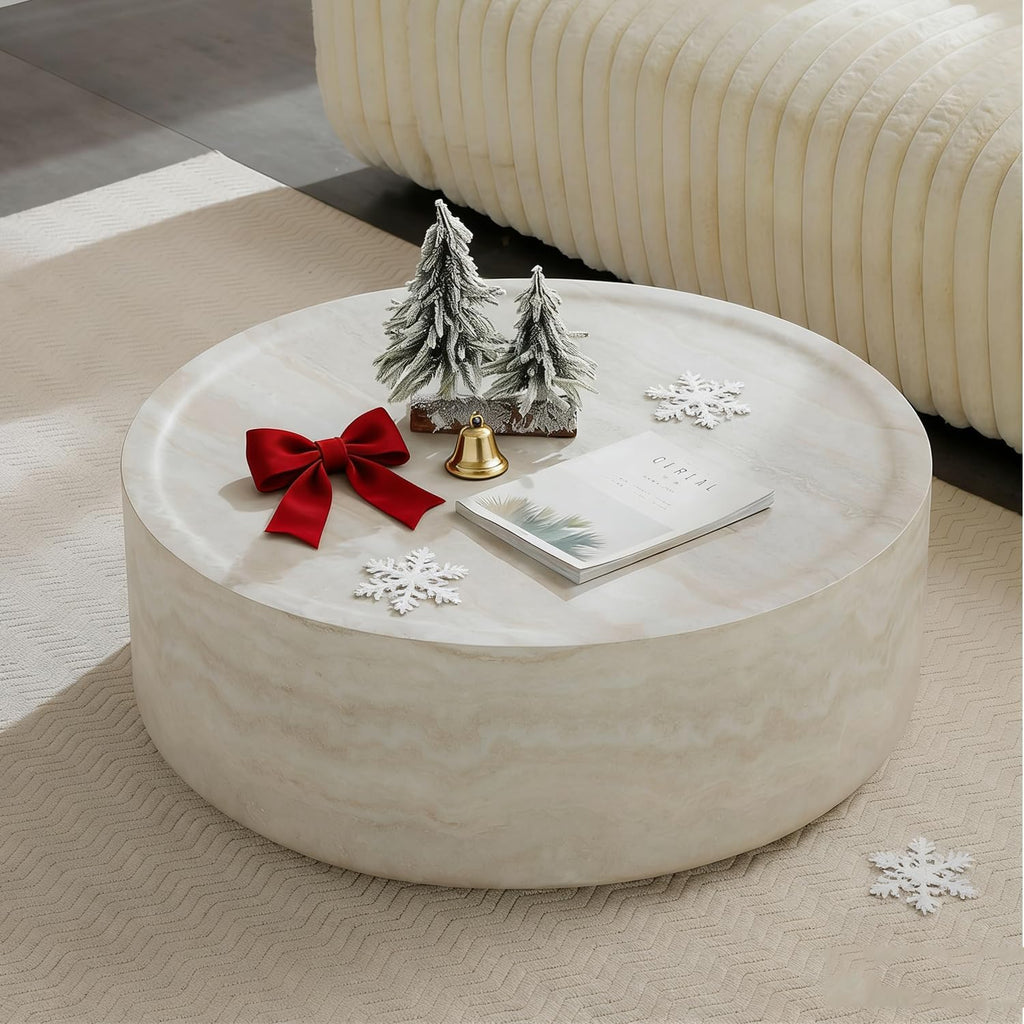 JUSTONE Round Coffee Tables for Living Room,Faux Mars Pattern Modern Minimalist Side Tables Accent End Table End Table for Apartment,Office,No Need Assembly Ø39.37' x 12'H,Marble