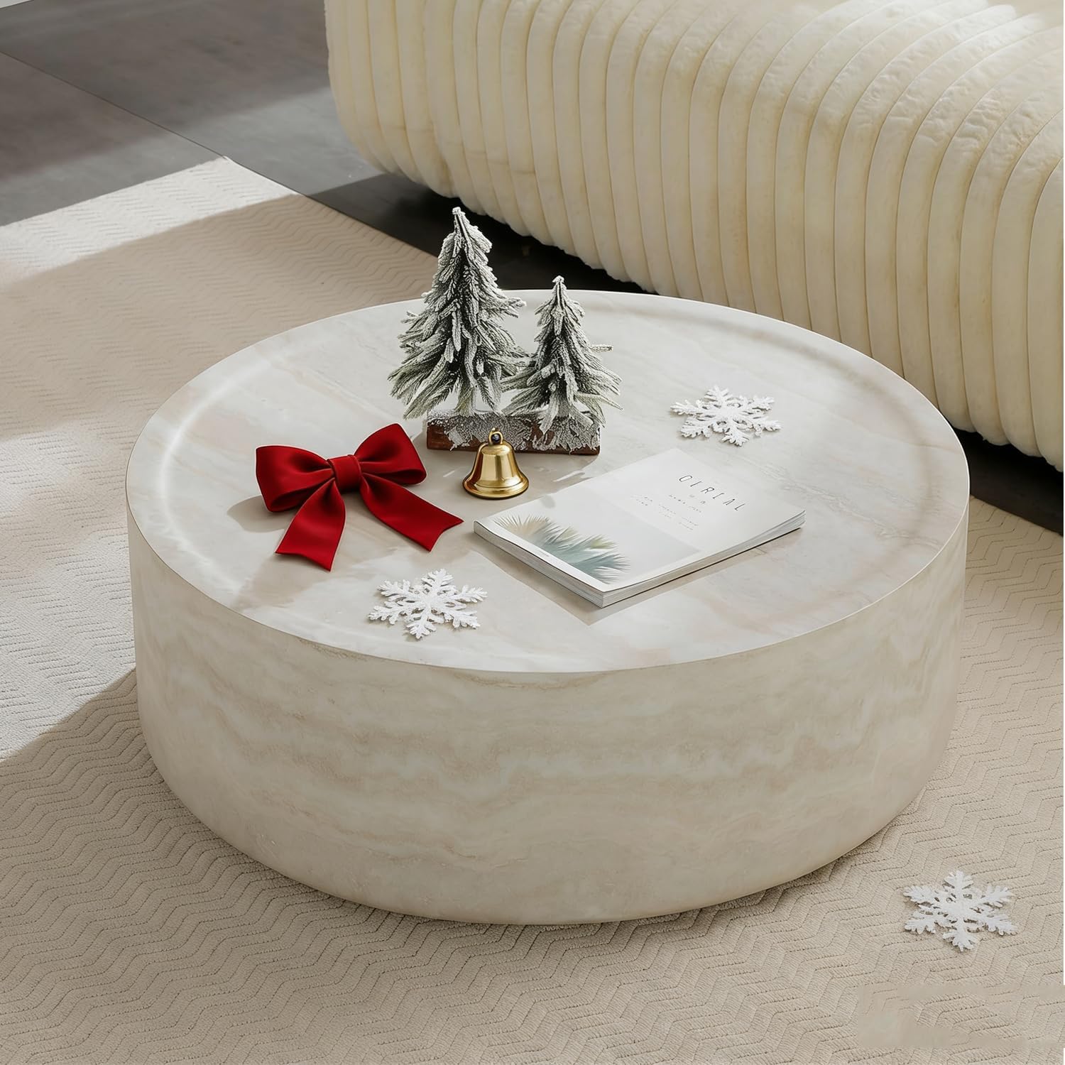 JUSTONE Round Coffee Tables for Living Room,Faux Mars Pattern Modern Minimalist Side Tables Accent End Table End Table for Apartment,Office,No Need Assembly Ø39.37' x 12'H,Marble