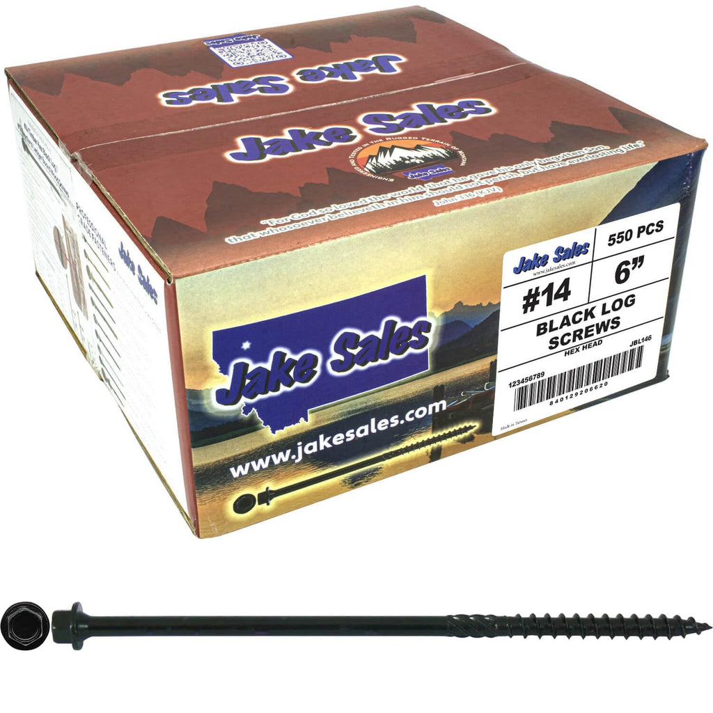 Jake Sales #14 X 6 Heavy Duty Black Timber/Log/Landscaping Wood Screws - Exterior Coated Heavy Duty Screws. 1 x Full Box - 550 Screws