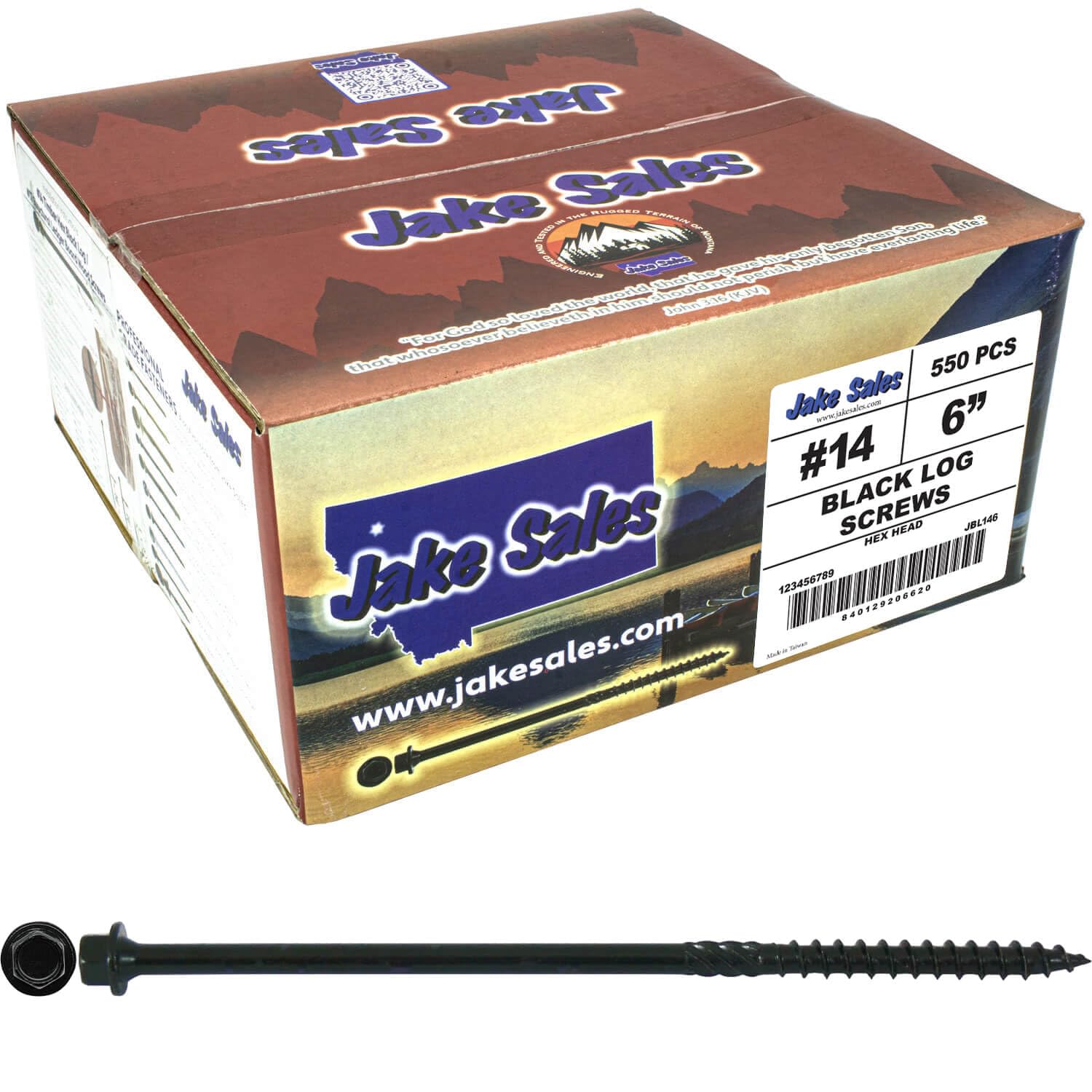 Jake Sales #14 X 6 Heavy Duty Black Timber/Log/Landscaping Wood Screws - Exterior Coated Heavy Duty Screws. 1 x Full Box - 550 Screws