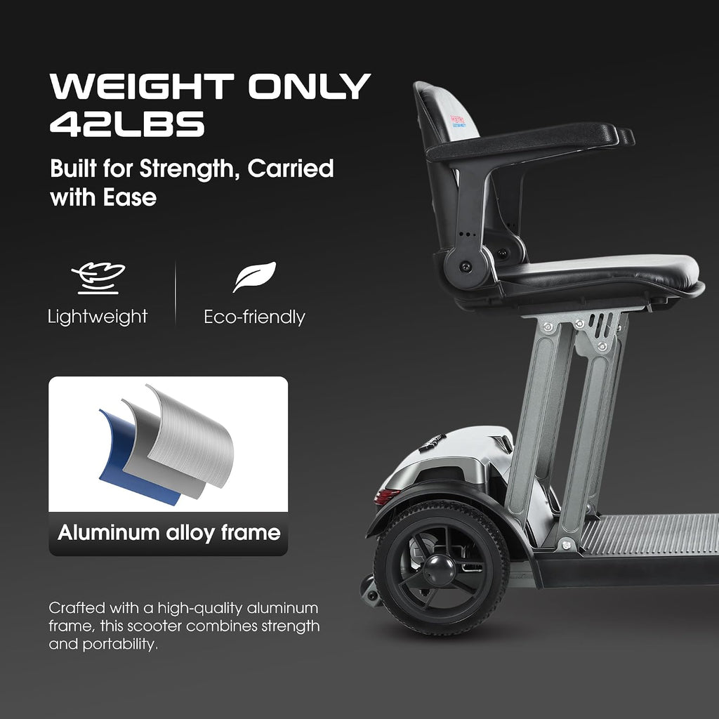 Mobility Scooters for Seniors & Adults 250 Lb Weight All Terrain,Ultra Stable Lightweight 4-Wheel Foldable Powered Scooter,Disability Electric Wheelchair,Provide Gentle Support Seat,15Miles,Grey