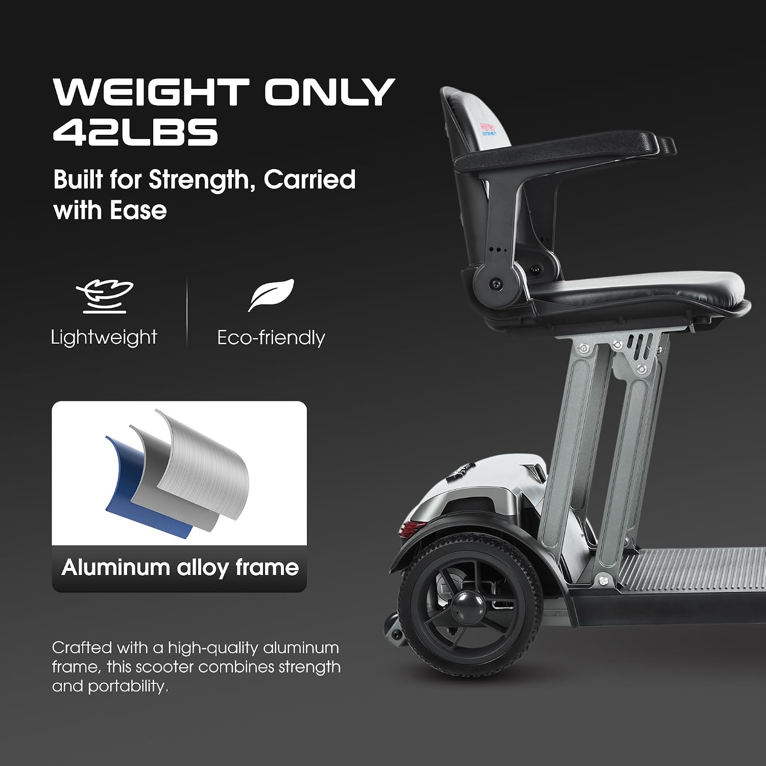 Mobility Scooters for Seniors & Adults 250 Lb Weight All Terrain,Ultra Stable Lightweight 4-Wheel Foldable Powered Scooter,Disability Electric Wheelchair,Provide Gentle Support Seat,15Miles,Grey
