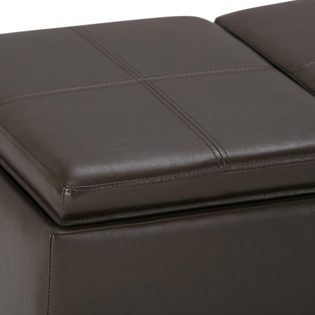 SIMPLIHOME Avalon Storage Ottoman - 42 inch Wide Upholstered Vegan Leather Rectangular Flip-Top Ottoman in Chocolate Brown, Contemporary Coffee Table Ottoman for Living Room with Hidden Storage