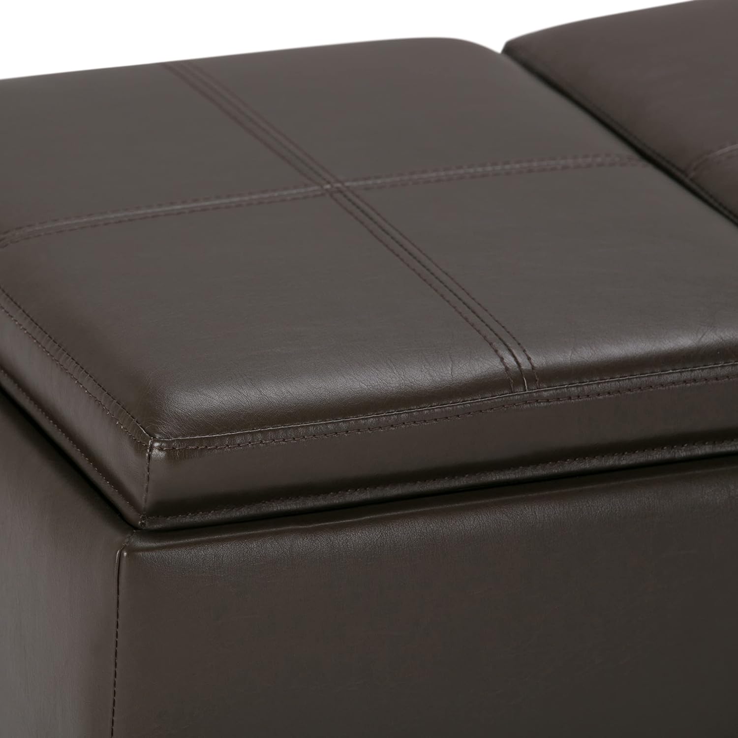 SIMPLIHOME Avalon Storage Ottoman - 42 inch Wide Upholstered Vegan Leather Rectangular Flip-Top Ottoman in Chocolate Brown, Contemporary Coffee Table Ottoman for Living Room with Hidden Storage