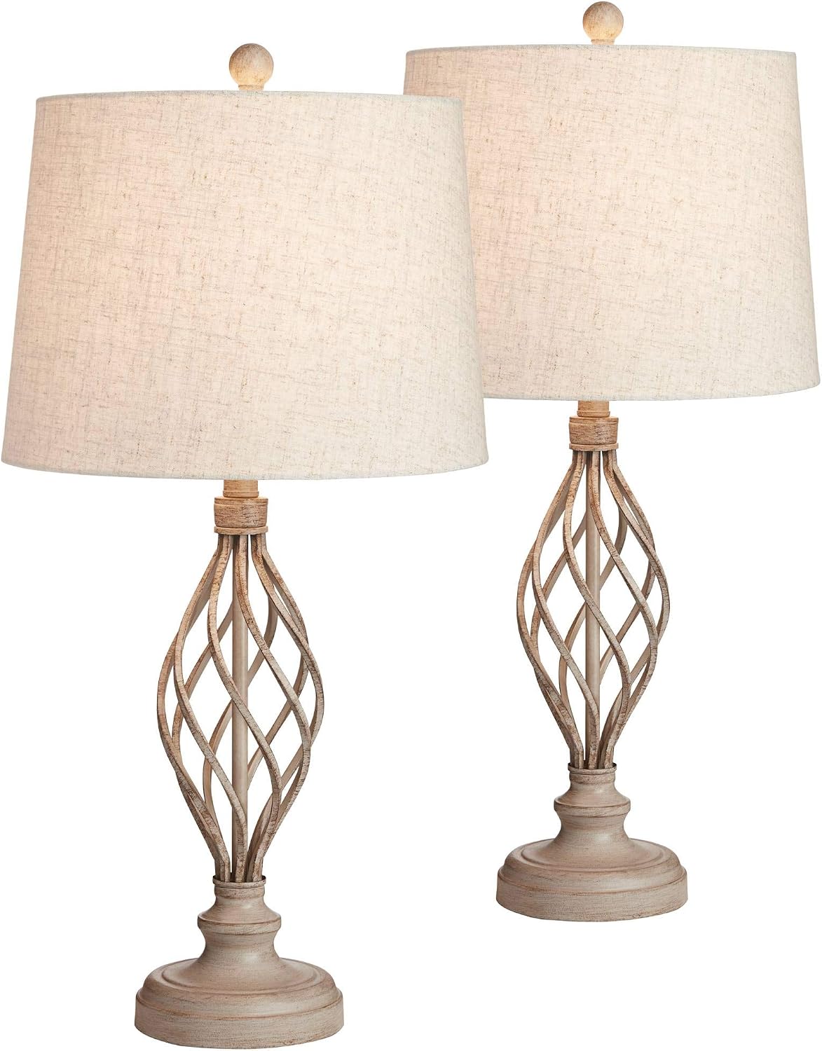 Franklin Iron Works Annie Modern Industrial Table Lamps 28' Tall Set of 2 Weathered Sand Iron Cream Tapered Drum Shade for Bedroom Living Room House Home Bedside Nightstand Office Entryway Family