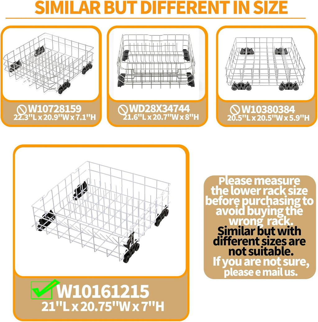 Upgraded W10161215 Dishwasher Rack Replacement Parts for Whirlpool Dishwasher Lower Rack With Dishwasher Wheels DU840DWGQ1 DU915PWPS2 Whirlpool Dishwasher Dishrack Assembly Bottom Rack Shelf Drawer