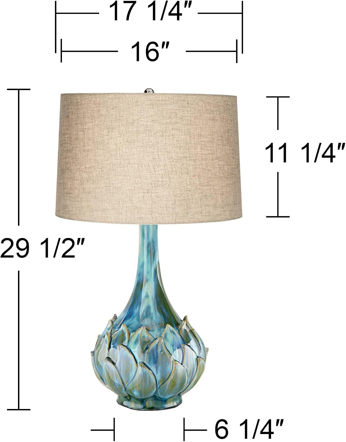 Possini Euro Design Kenya Modern Tropical Table Lamp with USB Dimmer 29 1/2' Tall Blue Green Glaze Ceramic Beige Linen Drum Shade for Bedroom Living Room House Home Bedside Nightstand Office Family