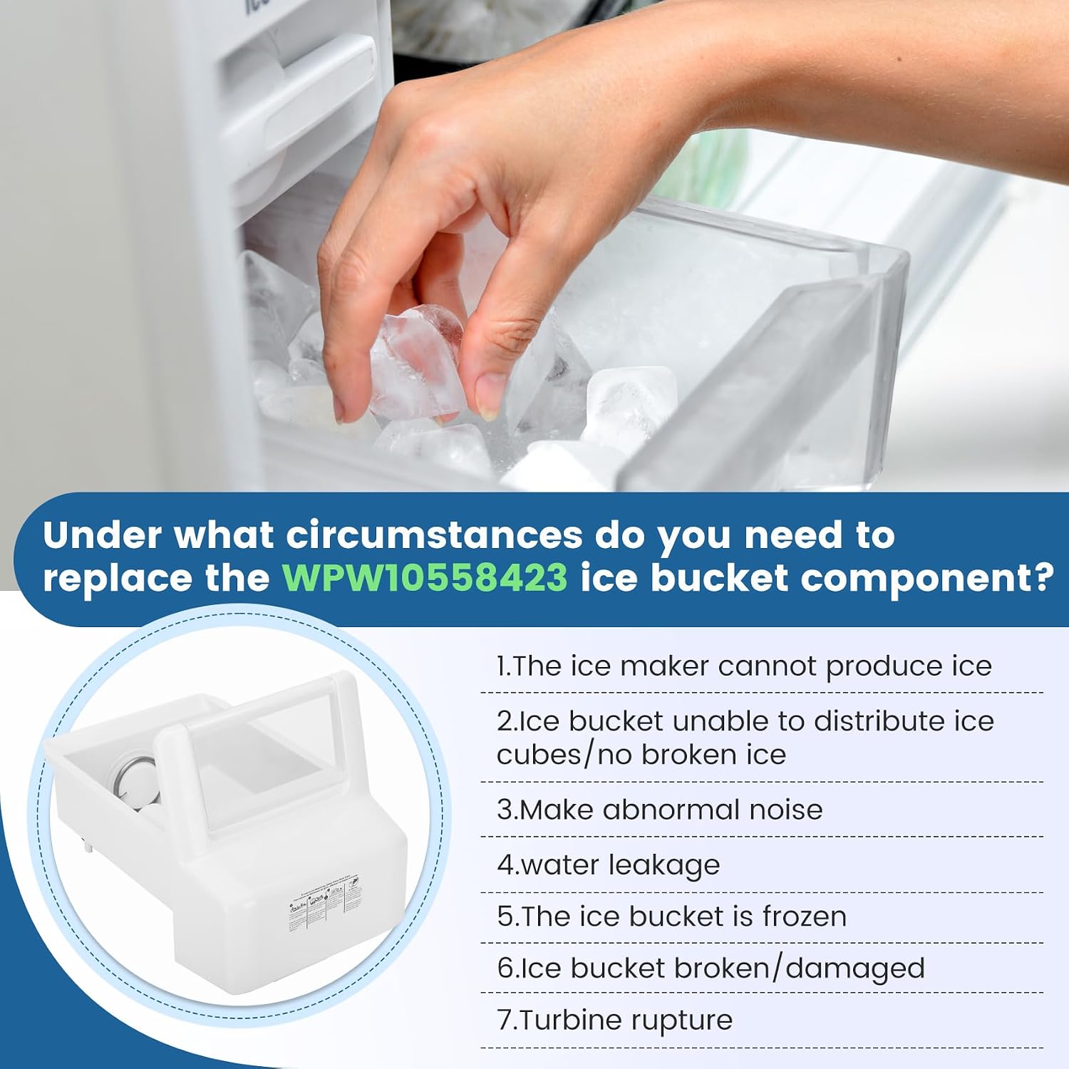 Upgraded WPW10558423 for Whirlpool Ice Maker Replacement, Compatible with Whirlpool Kenmore Maytag Amana IKEA Refrigerator, Refrigerator Ice Bucket Replacement with Whirlpool Replacement Ice Maker