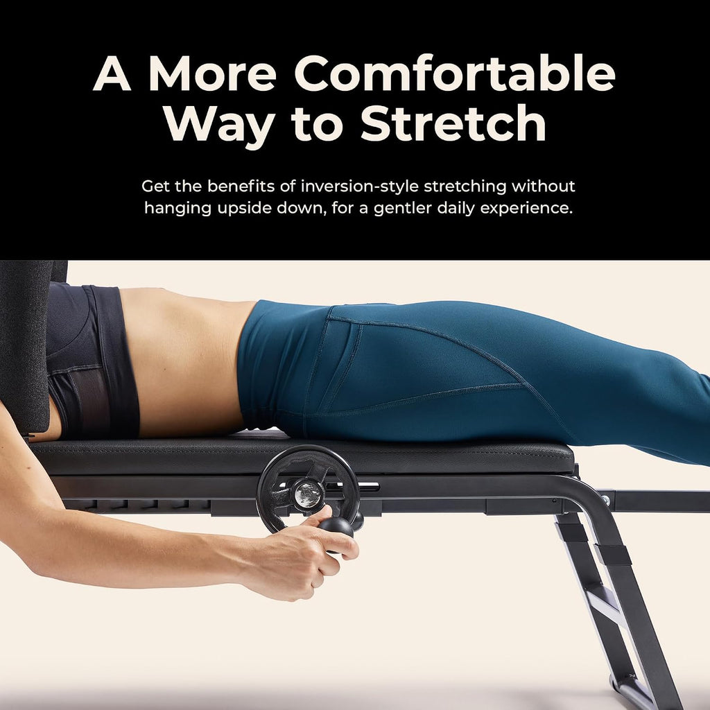 Sunny Health & Fitness No-Hang Traction & Inversion Decompression Table for Back Pain Relief, Adjustable Stretch Bench, 400 LB Capacity