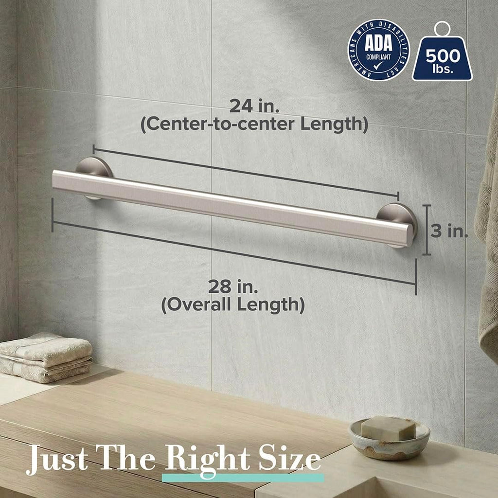 Gatco 672SN Nouveau 24' L Grab Bar, Satin Nickel/ADA Compliant Stainless Steel Safety Grab Bar for Bathroom