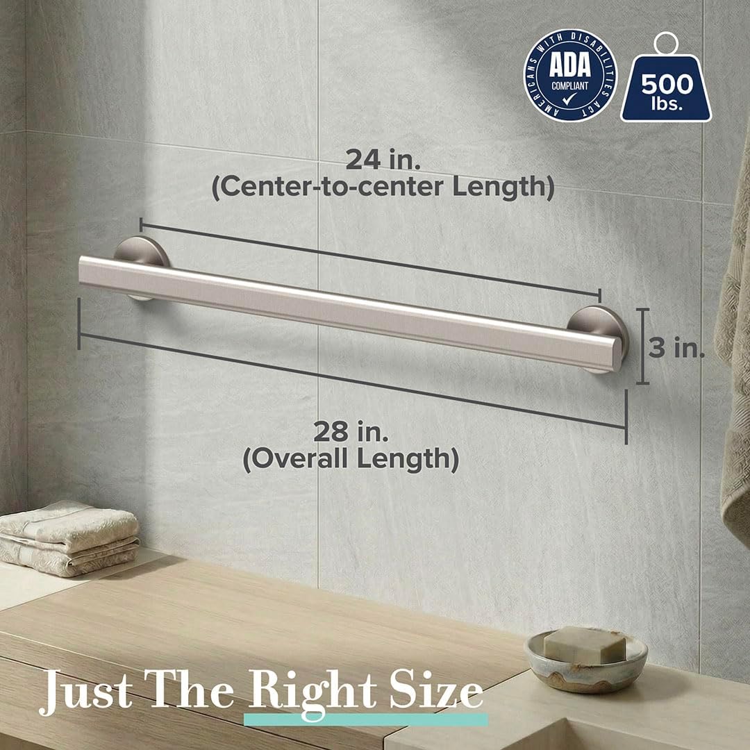 Gatco 672SN Nouveau 24' L Grab Bar, Satin Nickel/ADA Compliant Stainless Steel Safety Grab Bar for Bathroom