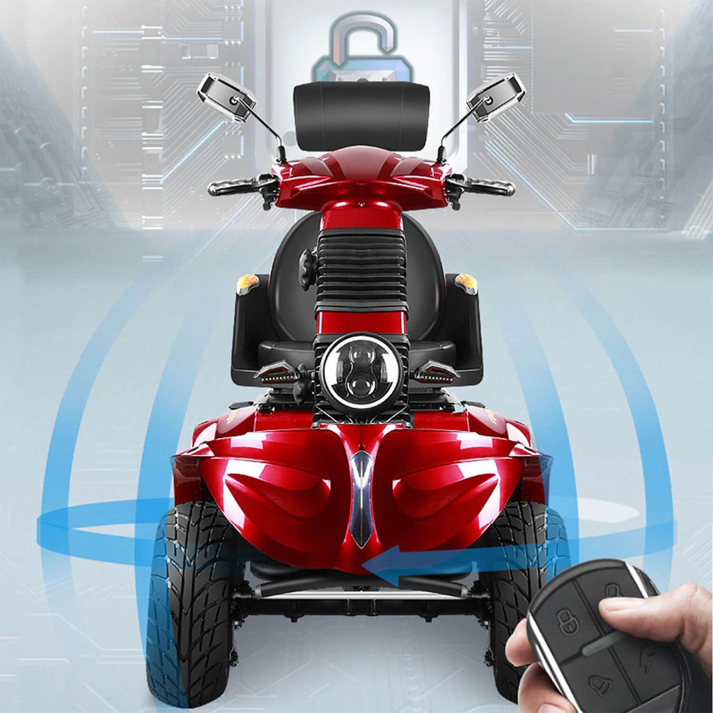 Mobility Scooters for Seniors & Adults 600lbs Capacity, Heavy Duty 4-Wheel 3-Speed Electric Powered Wheelchair Device 1000W All Terrain, Elderly-Lockbox Adjustable Seat (DJD Red 1000W)
